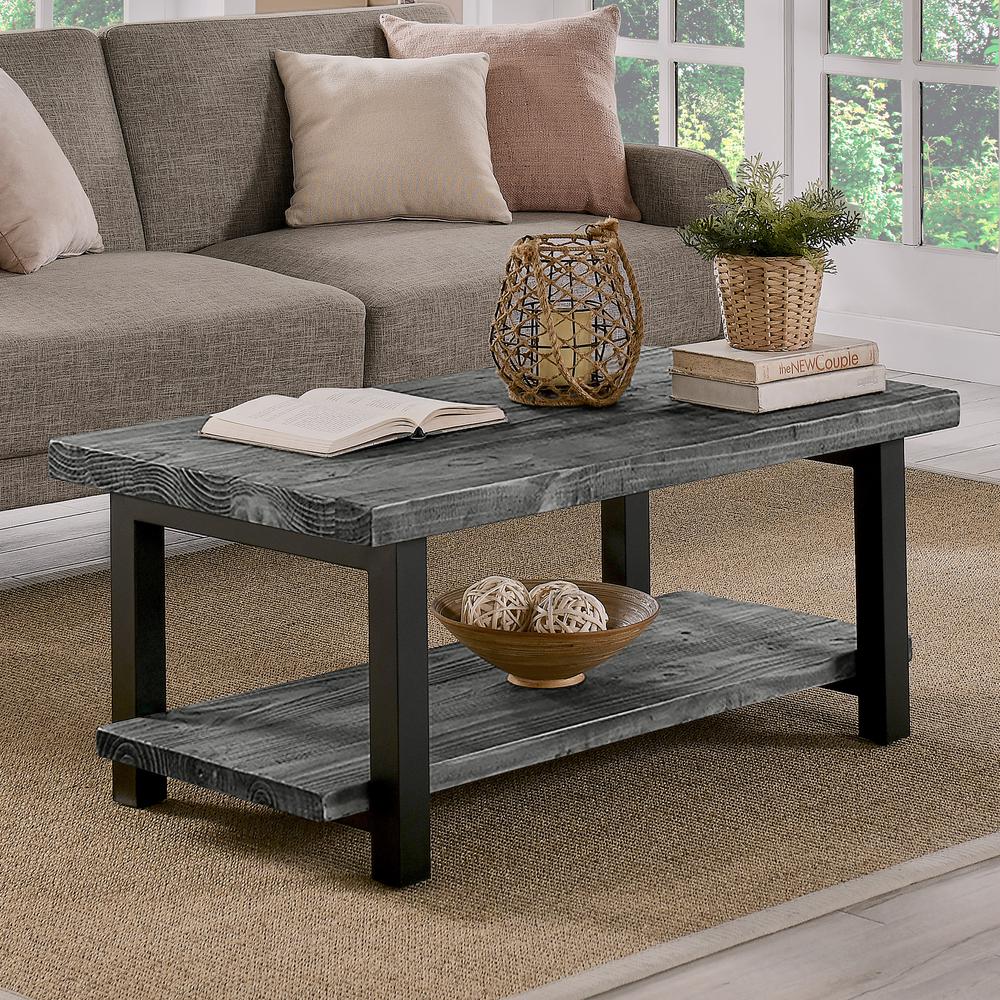 Pomona 42" Metal and Reclaimed Wood Coffee Table, Slate Gray. Picture 9