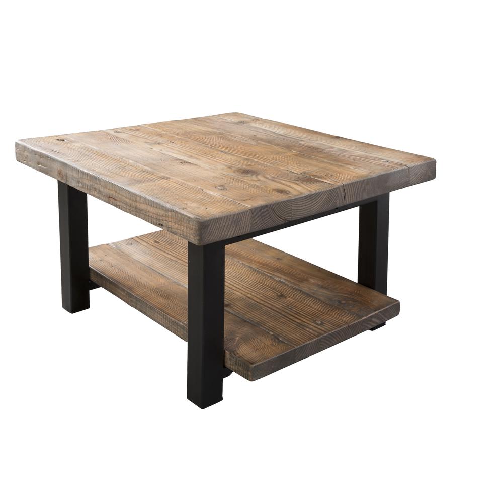 Pomona 27" Metal and Reclaimed Wood Square Coffee Table. Picture 4