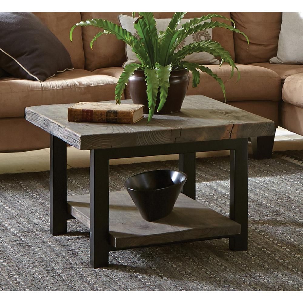 Pomona 27" Metal and Reclaimed Wood Square Coffee Table. Picture 2