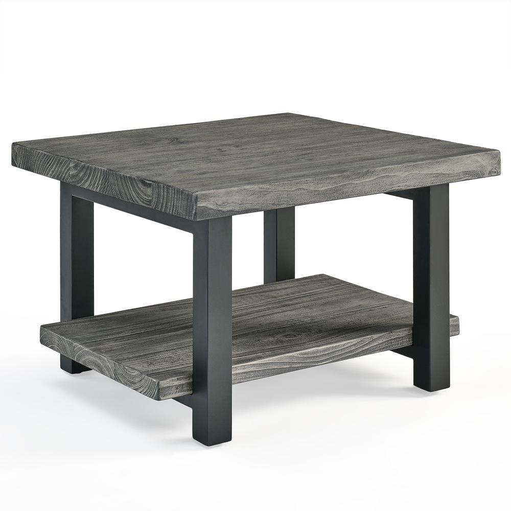 Pomona 27" Metal and Reclaimed Wood Square Coffee Table, Slate Gray. Picture 1