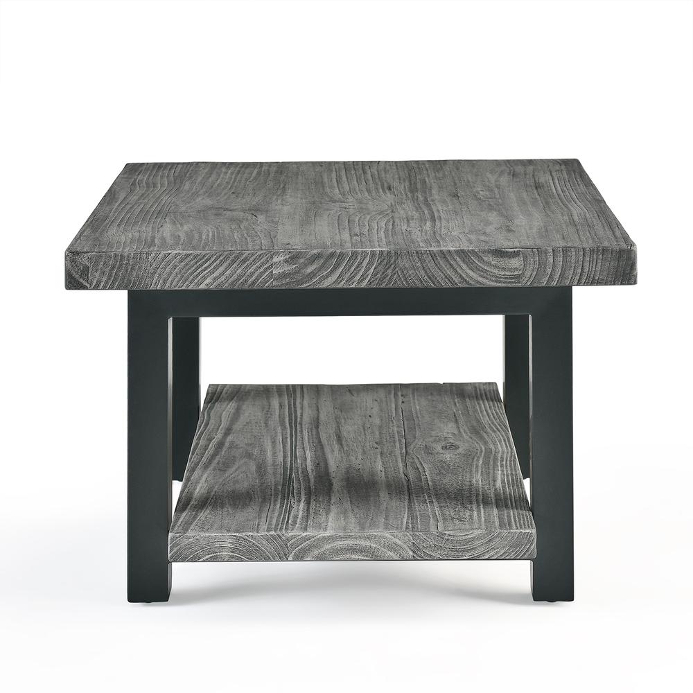 Pomona 27" Metal and Reclaimed Wood Square Coffee Table, Slate Gray. Picture 3