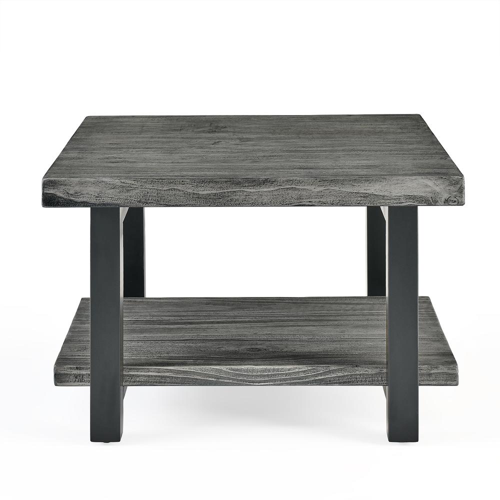 Pomona 27" Metal and Reclaimed Wood Square Coffee Table, Slate Gray. Picture 4