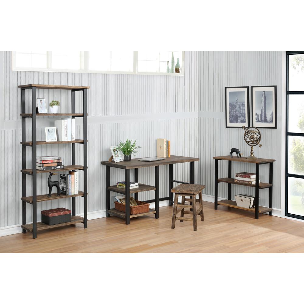 Pomona 31"H 2-Shelf Metal and Solid Wood Under-Window Bookcase. Picture 1