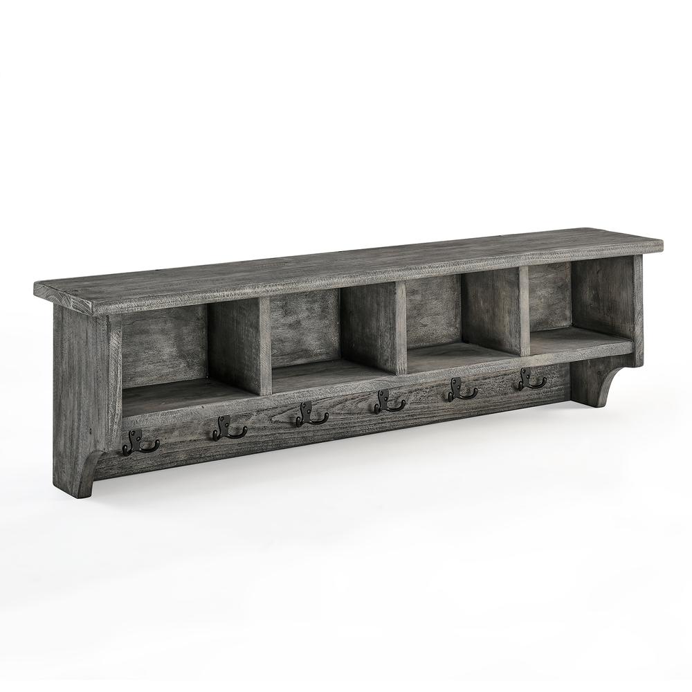Pomona 48" Metal and Reclaimed Wood Entryway Coat Hook with Storage Cubbies, Slate Gray. Picture 1