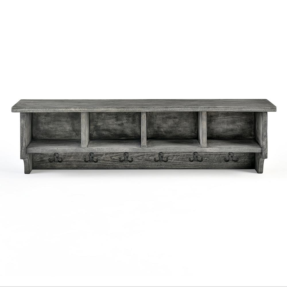Pomona 48" Metal and Reclaimed Wood Entryway Coat Hook with Storage Cubbies, Slate Gray. Picture 3