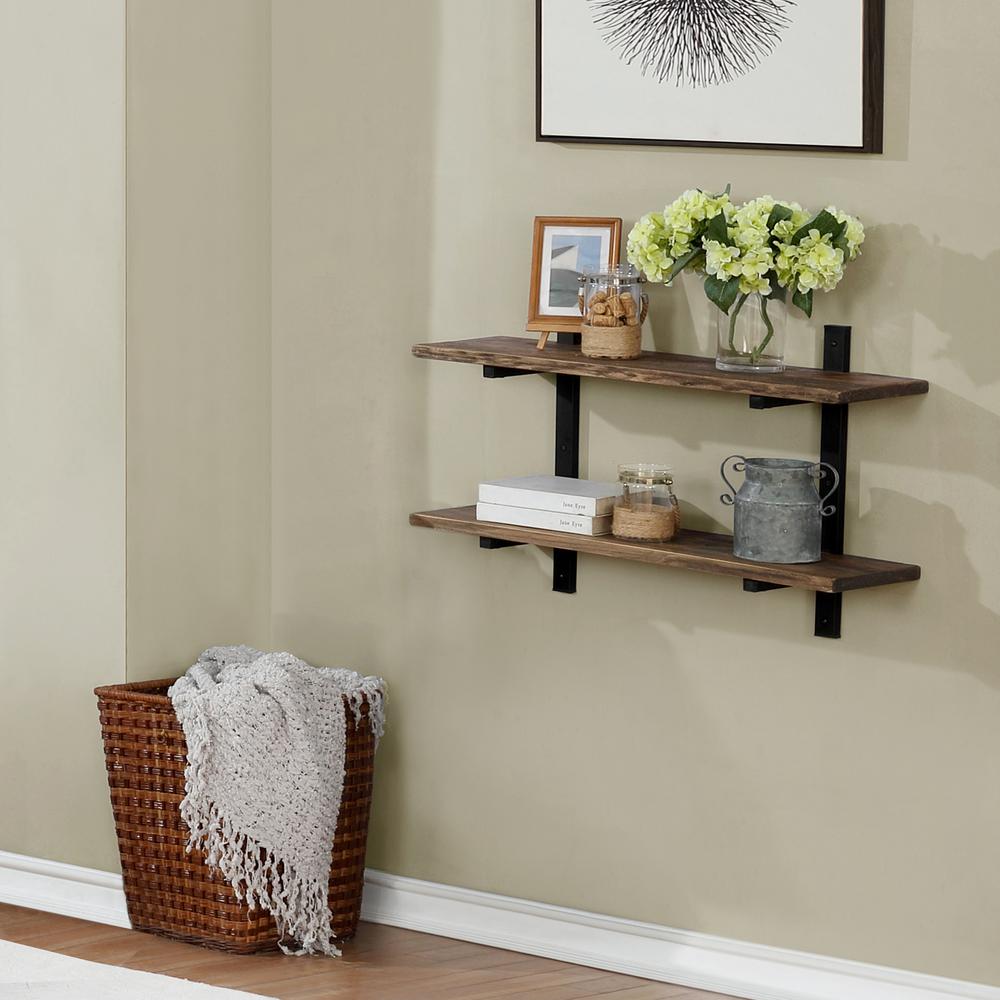 Pomona 36"W Metal and Solid Wood Wall Shelf. Picture 2