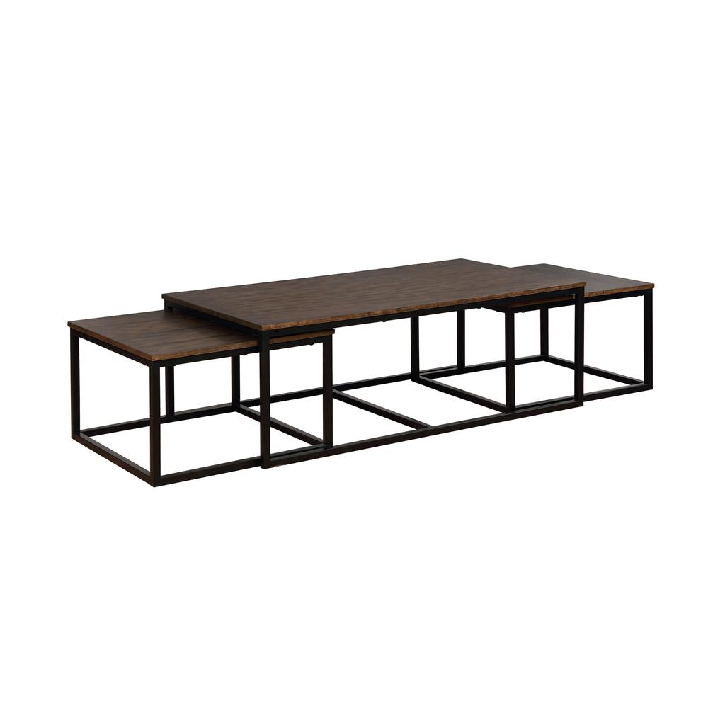 Arcadia Acacia Wood 54" Coffee Table with Nesting Tables, Antiqued Mocha. Picture 1
