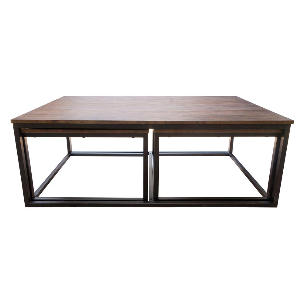 Arcadia Acacia Wood 54" Coffee Table with Nesting Tables, Antiqued Mocha. Picture 8