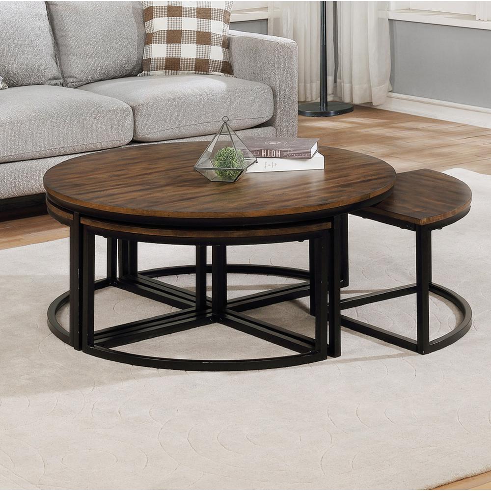 Arcadia Acacia Wood 42" Round Coffee Table with Nesting Tables, Antiqued Mocha. Picture 2