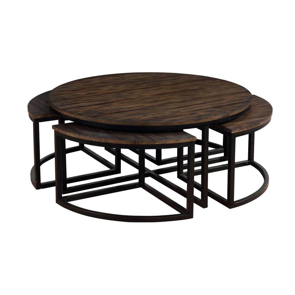 Arcadia Acacia Wood 42" Round Coffee Table with Nesting Tables, Antiqued Mocha. Picture 6