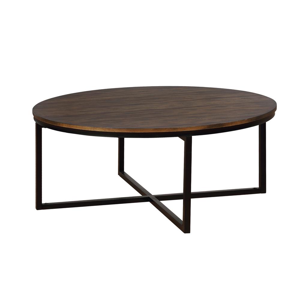 Arcadia Acacia Wood 42" Round Coffee Table with Nesting Tables, Antiqued Mocha. Picture 7