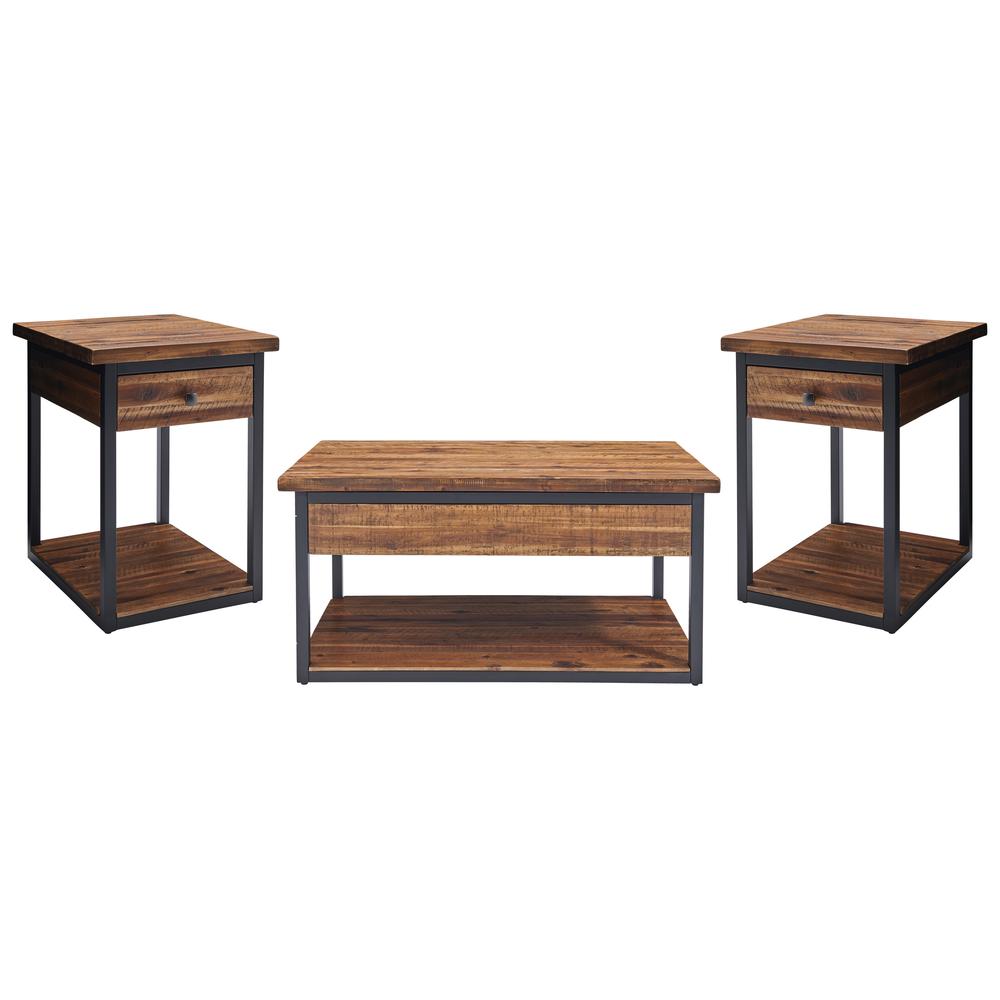 Claremont Rustic Wood Set with Coffee Table and Two End Tables. Picture 1