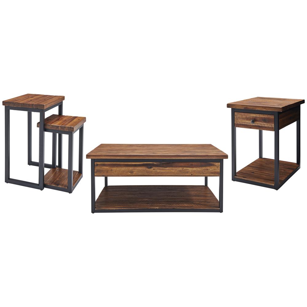 Claremont Rustic Wood Set Coffee Table, End Table and Two Nesting Tables. Picture 1