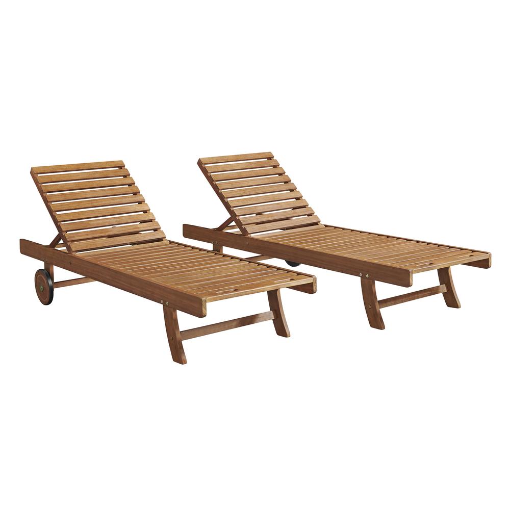 Caspian Eucalyptus Wood Outdoor Lounge Chair, Set of 2. Picture 2