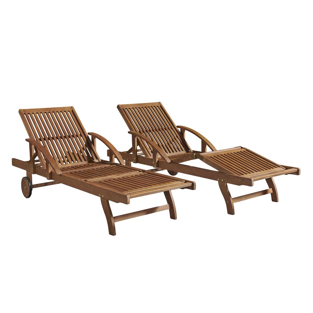 Caspian Eucalyptus Wood Outdoor Lounge Chair with Arms and Adjustable Leg Rest, Set of 2. Picture 2