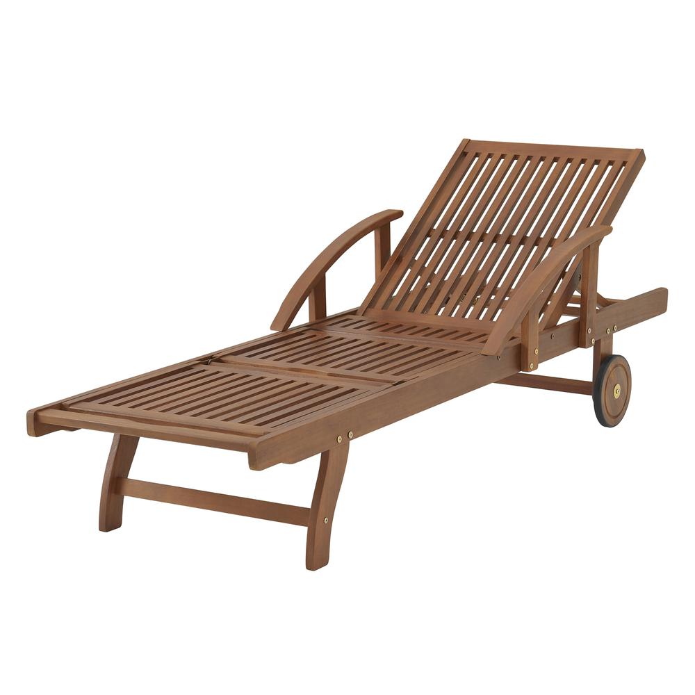 Caspian Eucalyptus Wood Outdoor Lounge Chair with Arms and Adjustable Leg Rest. Picture 2