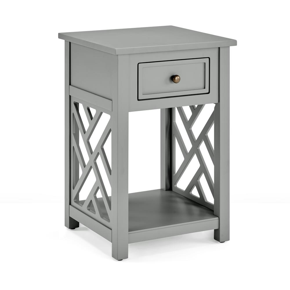 Coventry Wood End Table with Drawer and Shelf, Gray. Picture 2