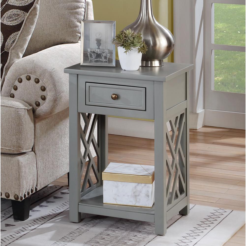 Coventry Wood End Table with Drawer and Shelf, Gray. Picture 5