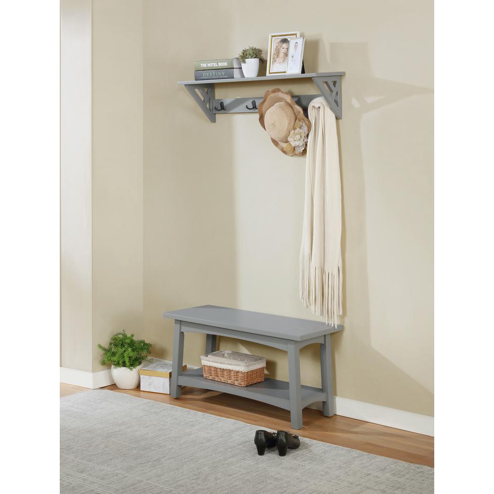 Coventry 36"W Coat Hook with Bench Hall Tree Set, Gray. Picture 4