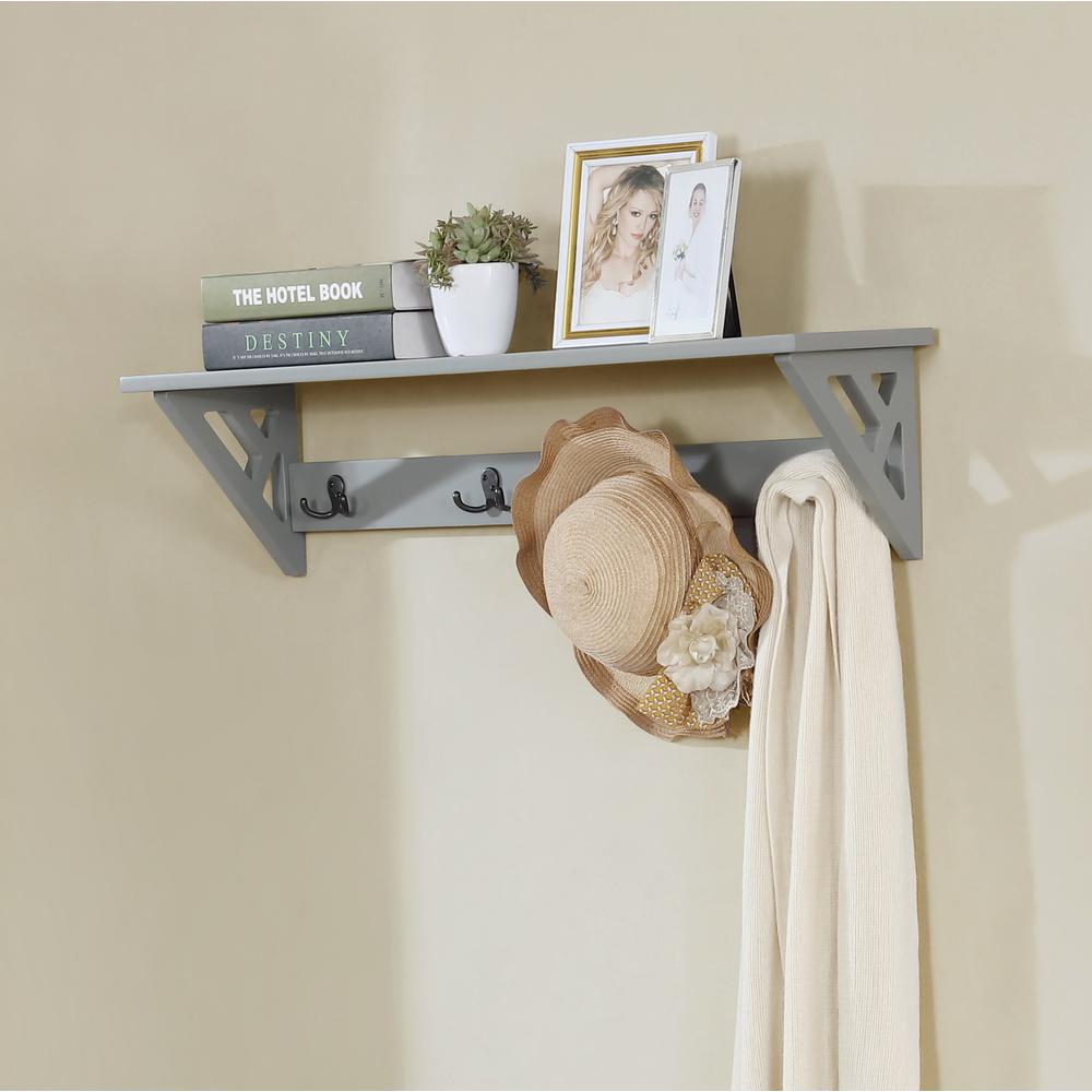 Coventry 36"W Coat Hook with Storage Bench Hall Tree Set, Gray. Picture 10