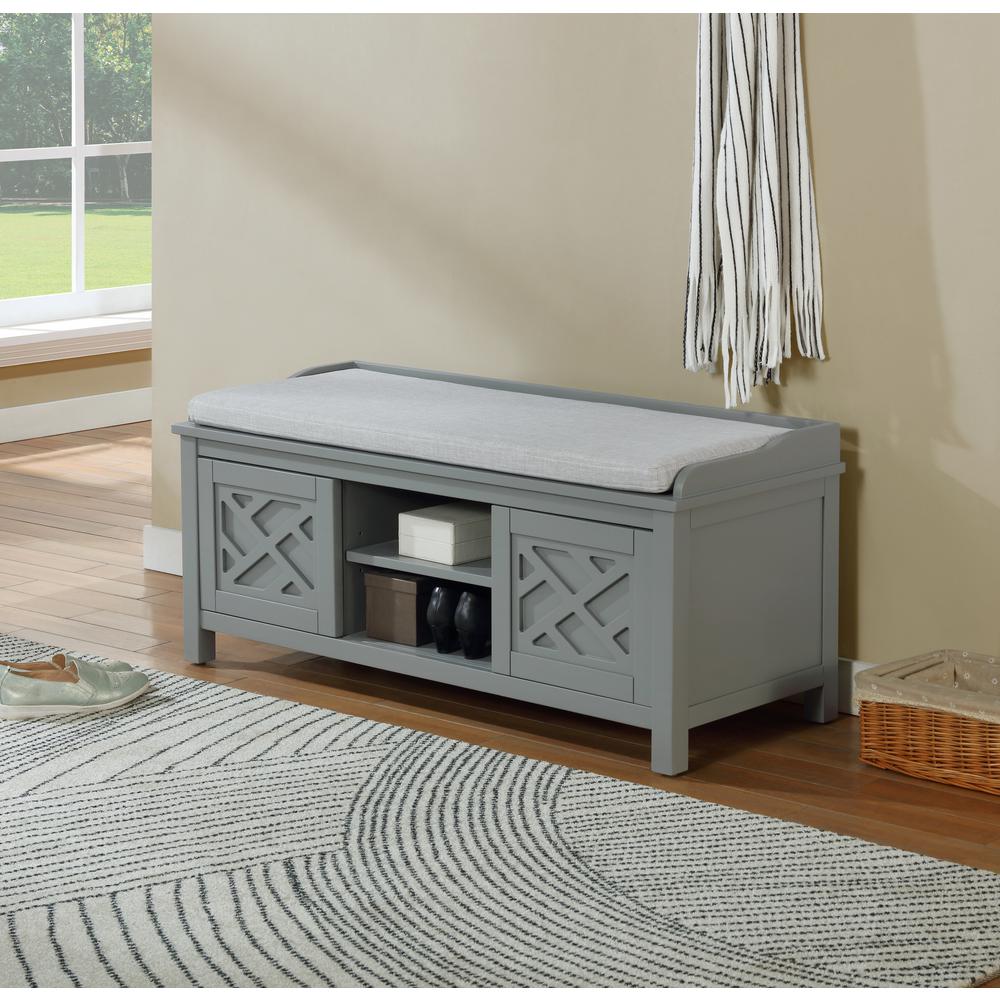 Coventry 45"W Wood Storage Bench with Cushion, Gray. Picture 7