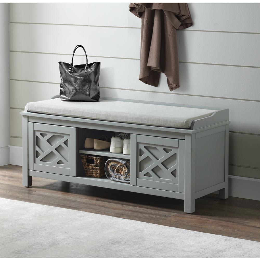 Coventry 45"W Wood Storage Bench with Cushion, Gray. Picture 2