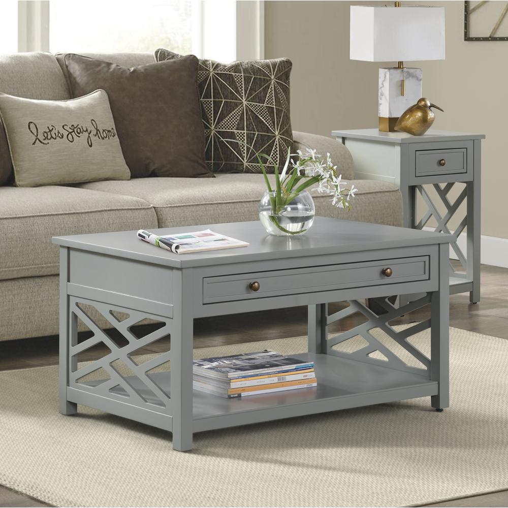Coventry 36"W Wood Coffee Table with 1-Drawer, Gray. Picture 3