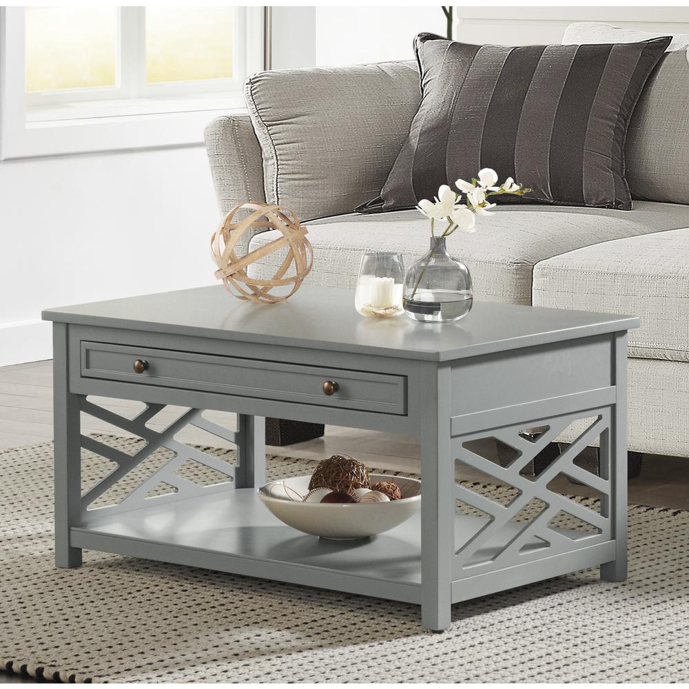 Coventry 36"W Wood Coffee Table with 1-Drawer, Gray. Picture 7