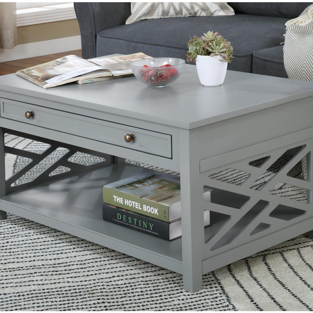 Coventry 36"W Wood Coffee Table with 1-Drawer, Gray. Picture 6