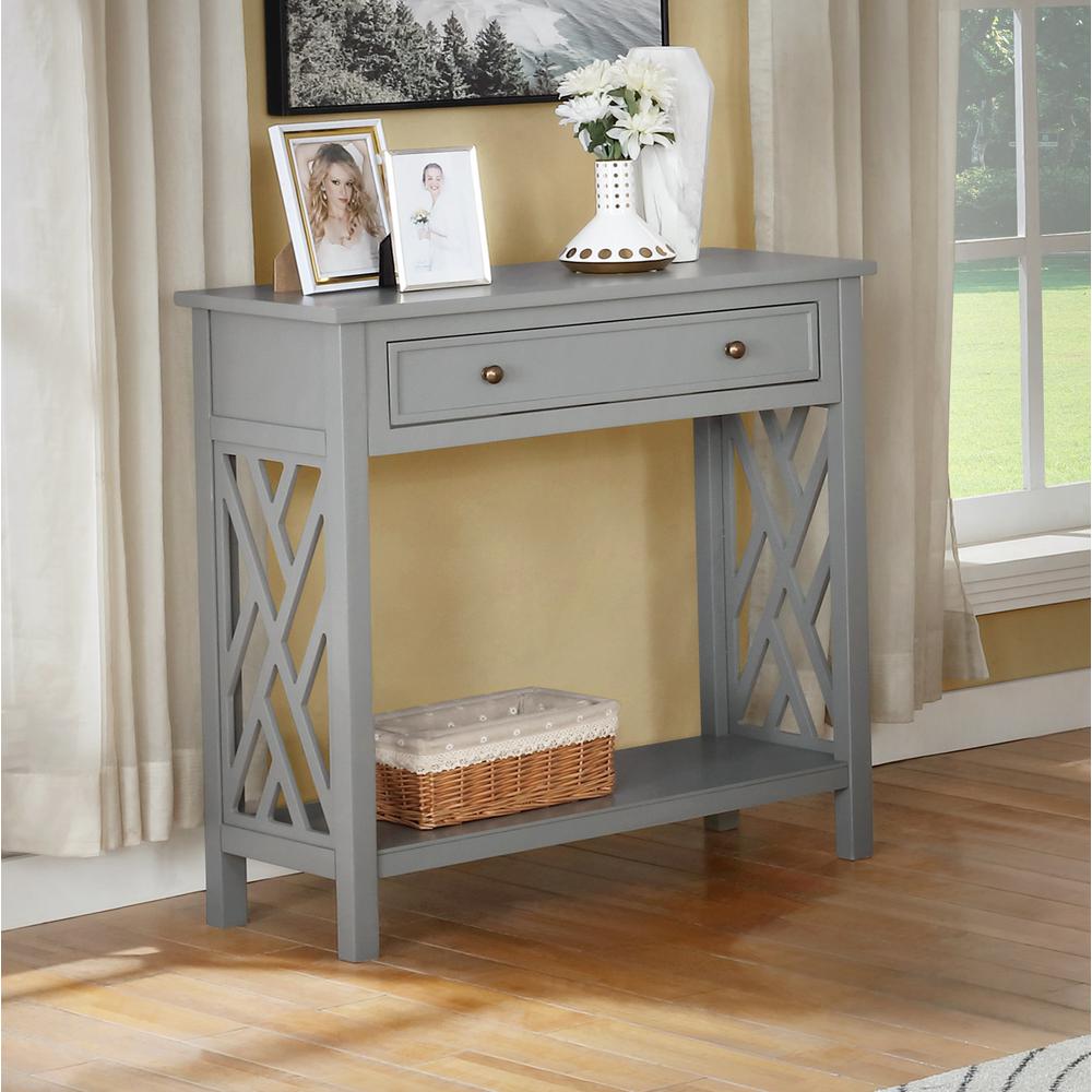 Coventry 32" Wood Console Table with Drawer and Shelf, Gray. Picture 9