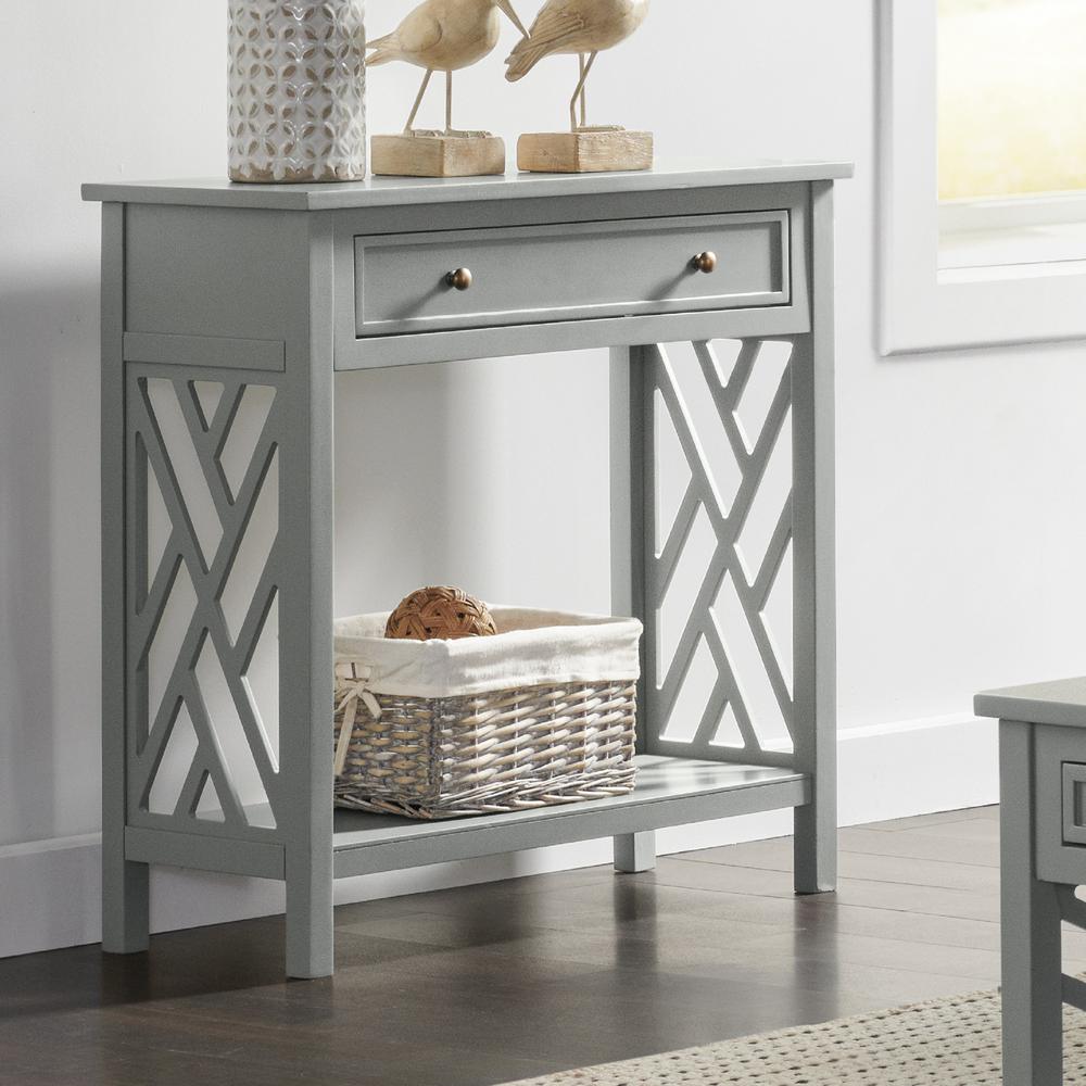 Coventry 32" Wood Console Table with Drawer and Shelf, Gray. Picture 10