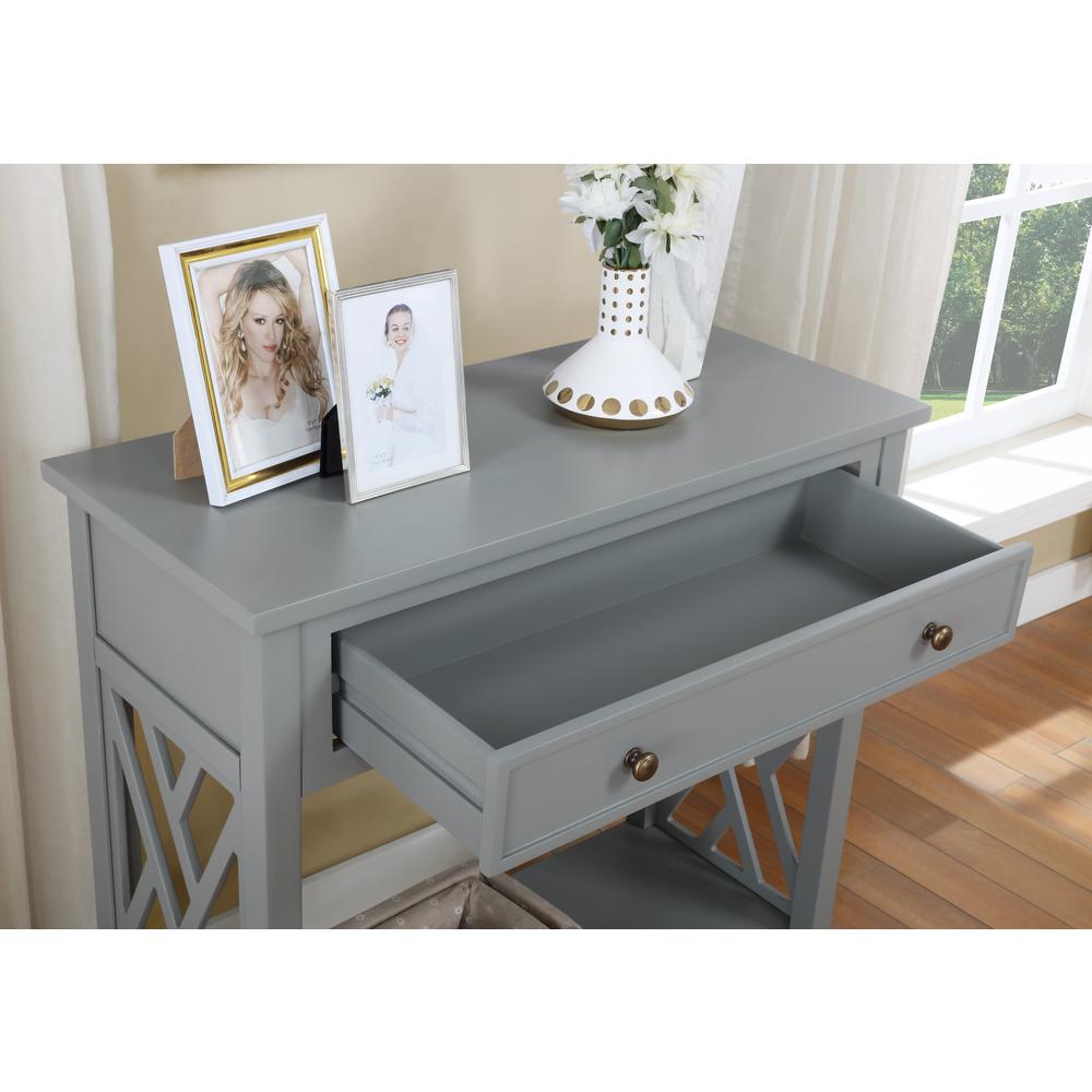 Coventry 32" Wood Console Table with Drawer and Shelf, Gray. Picture 6