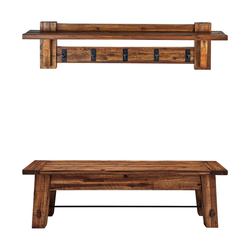 Durango 60" Industrial Wood Coat Hook Shelf and Bench Set. Picture 1