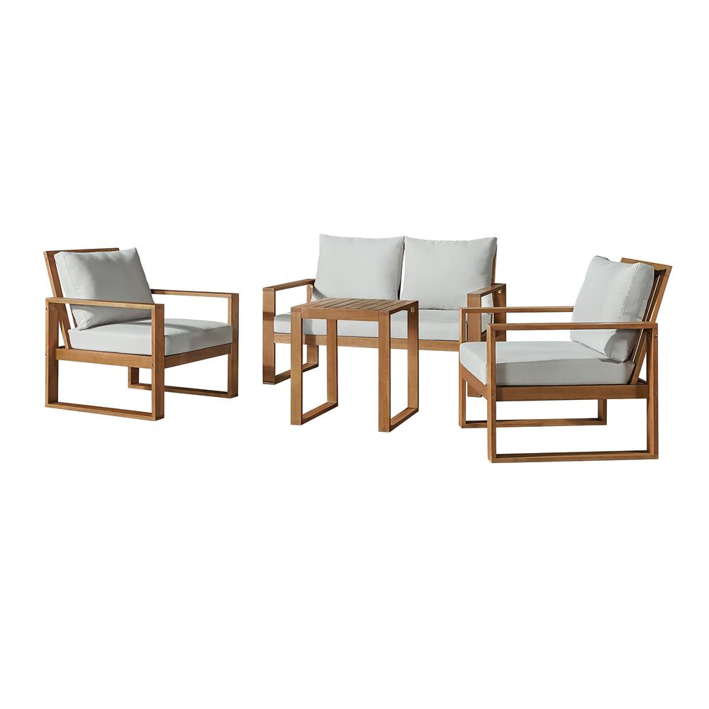 Grafton Eucalyptus Wood 4-Piece Set with Two Outdoor Chairs, 2-Seat Bench and Cocktail Table. Picture 2