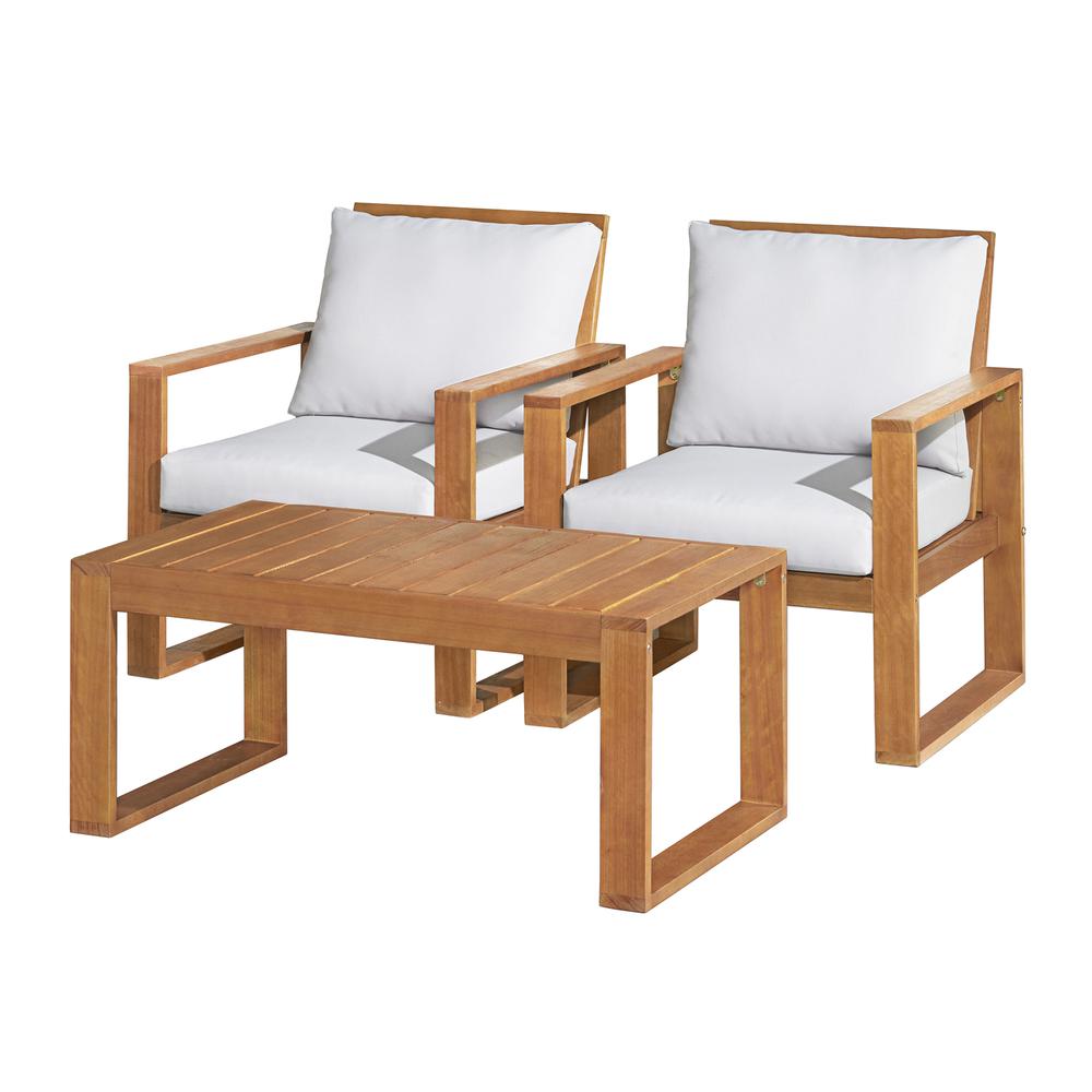 Grafton Eucalyptus Wood Conversation Set with Two Chairs and Rectangle Coffee Table, Set of 3. Picture 2