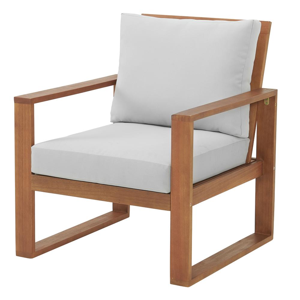 Grafton Eucalyptus Wood Outdoor Chair with Gray Cushions. Picture 2