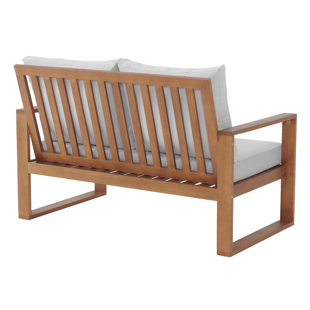 Grafton Eucalyptus 2-Seat Outdoor Bench with Gray Cushions. Picture 4