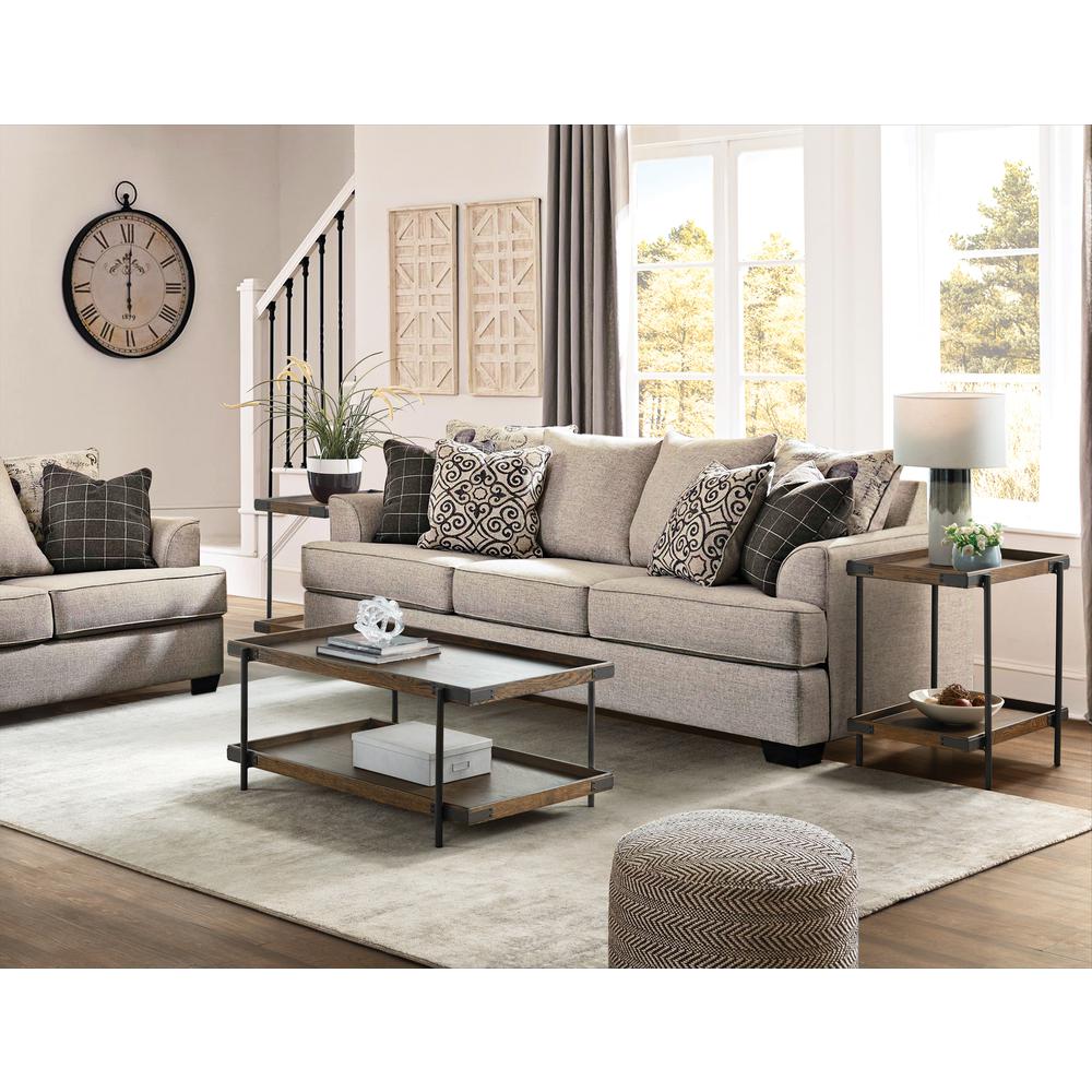 Kyra 3-Piece Oak and Metal Living Room Set with Two 27" Side Tables and 42"L Coffee Table. Picture 2