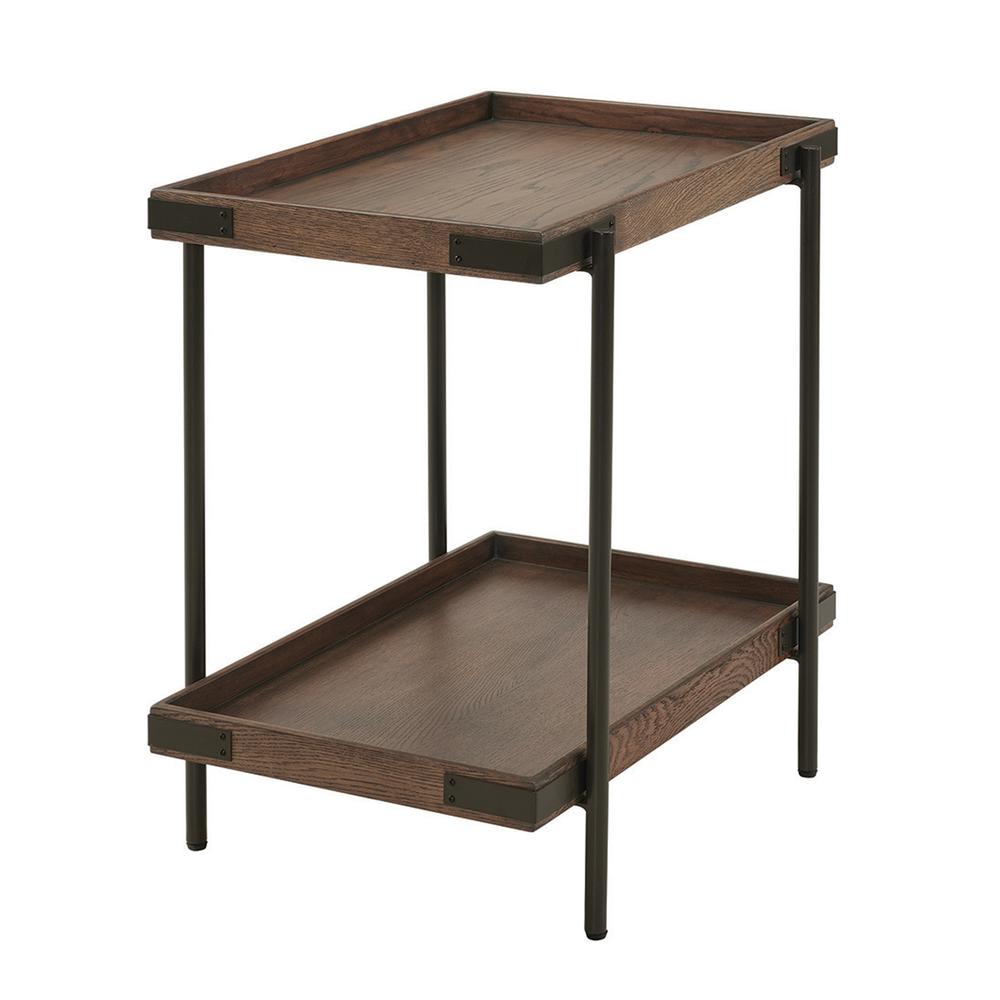Kyra 27" Oak and Metal Side Table with Shelf. Picture 1