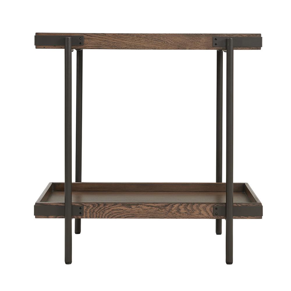 Kyra 27" Oak and Metal Side Table with Shelf. Picture 4