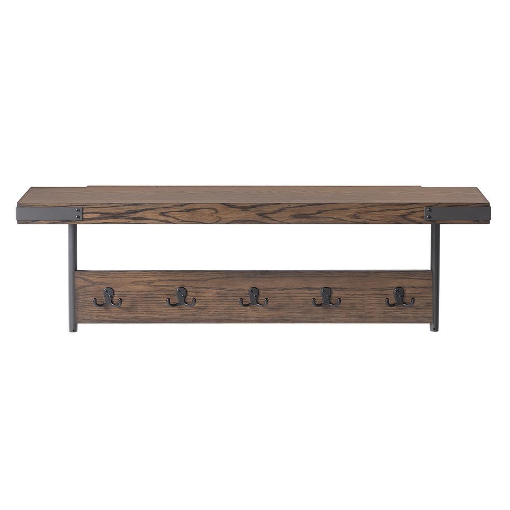 Kyra 42"L Oak and Metal Coat Hook with Shelf and Bench Set. Picture 8
