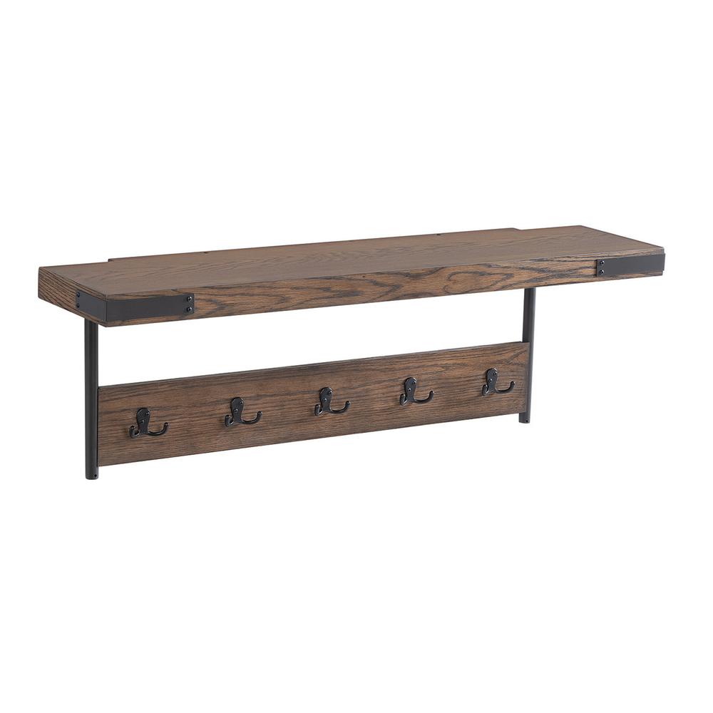 Kyra 42"L Oak and Metal Coat Hook with Shelf and Bench Set. Picture 10