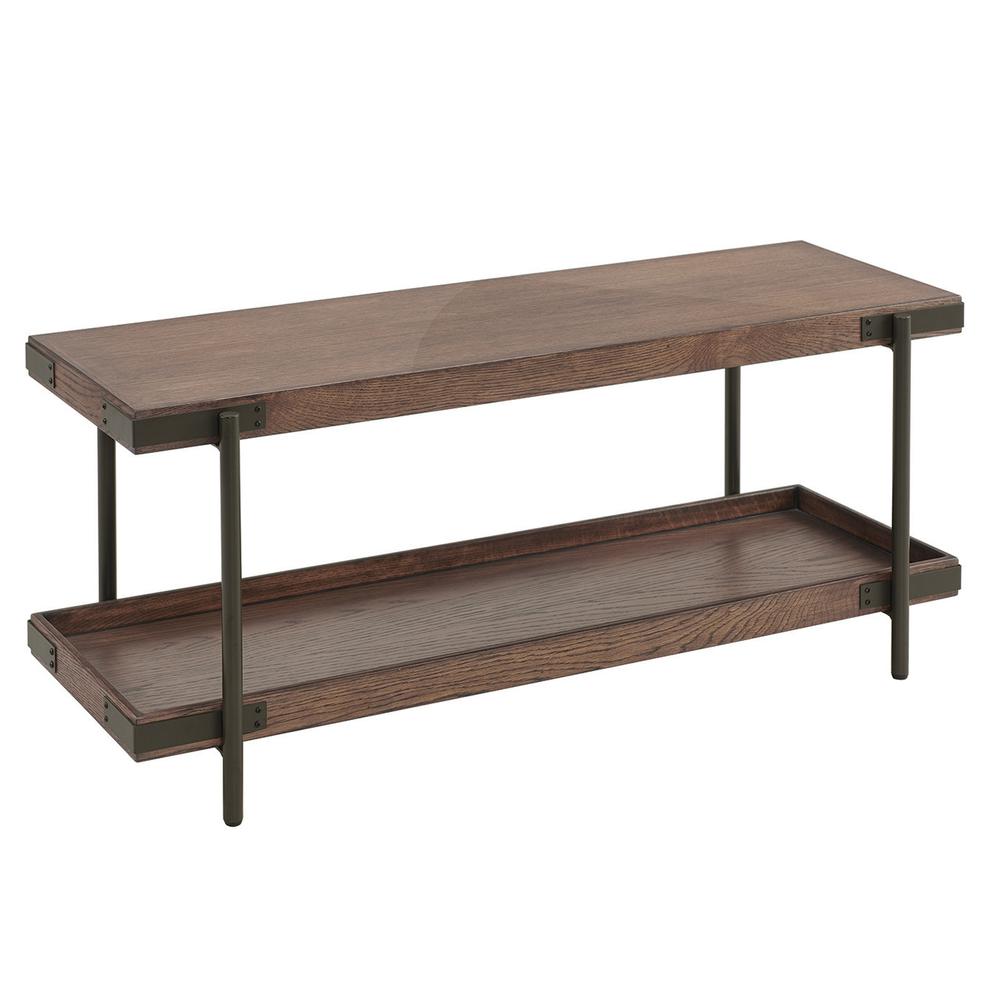 Kyra 42"L Oak and Metal Bench with Shelf. Picture 3