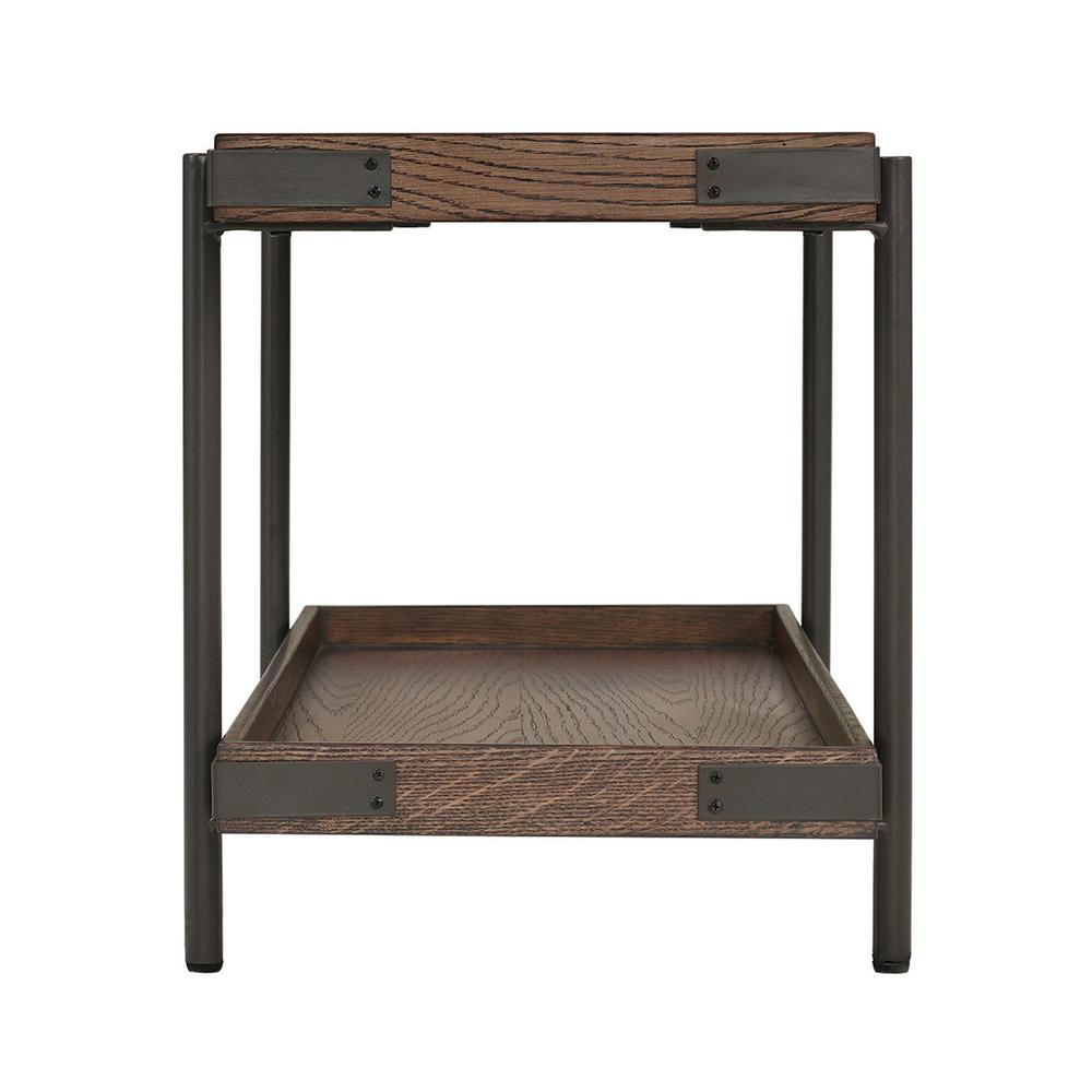 Kyra 42"L Oak and Metal Bench with Shelf. Picture 4