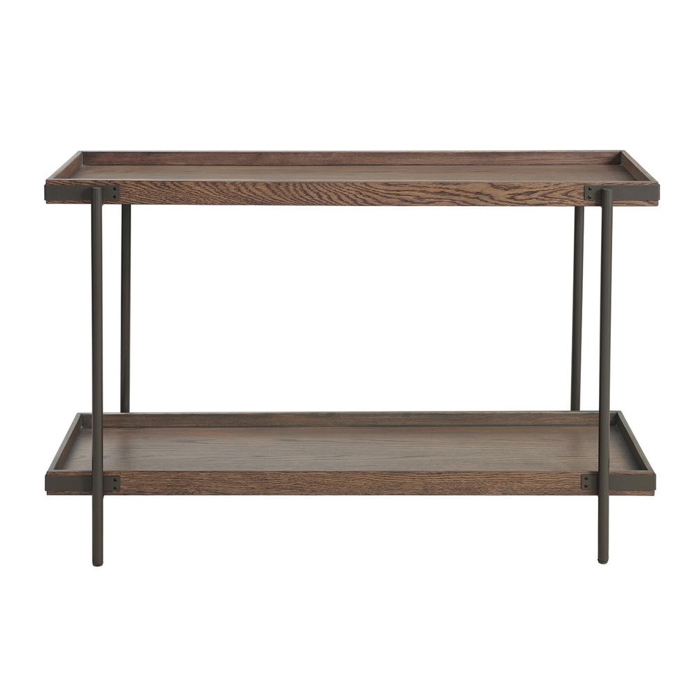 Kyra 48"L Oak and Metal Sofa/TV Console Table with Shelf. Picture 1