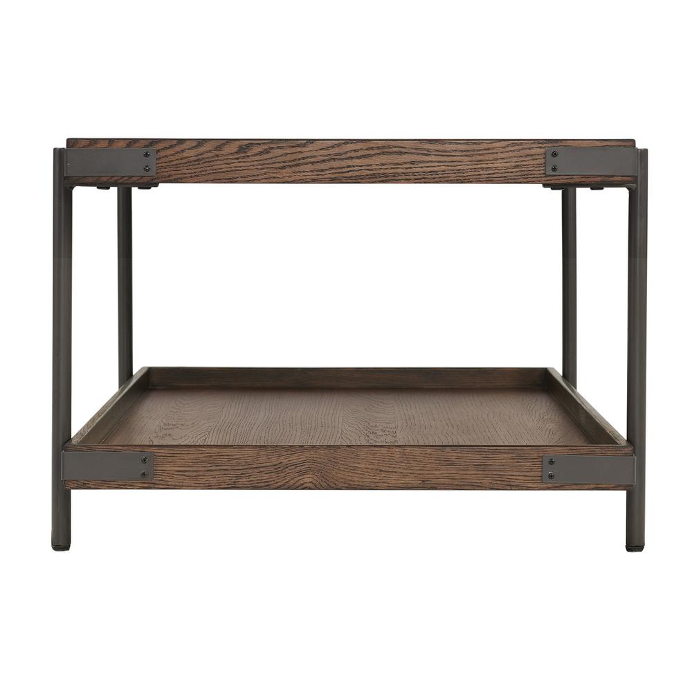 Kyra 42"L Oak and Metal Coffee Table with Shelf. Picture 4