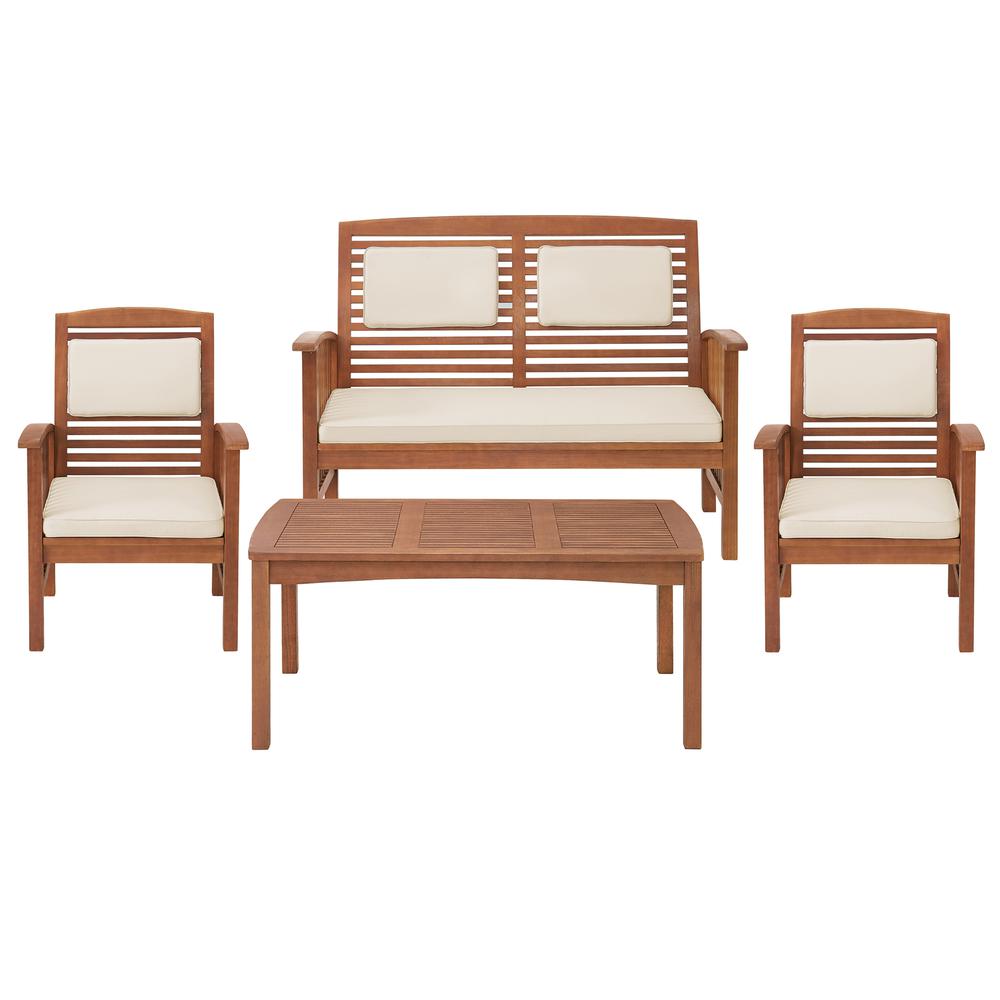 Lyndon Eucalyptus Wood Conversation Set with 2-Seat Bench, Set of 2 Chairs, and Cocktail Table. Picture 2