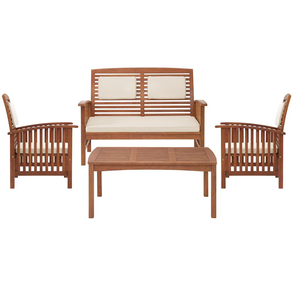 Lyndon Eucalyptus Wood Conversation Set with 2-Seat Bench, Set of 2 Chairs, and Cocktail Table. Picture 1