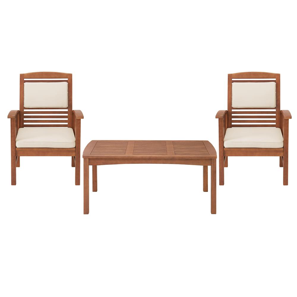 Lyndon Eucalyptus Wood 3-Piece Set with Set of 2 Chairs with Cushions and Cocktail Table. Picture 2