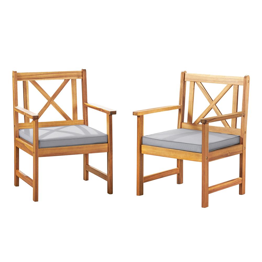 Manchester Acacia Wood Chairs with Cushions, Set of 2. Picture 2